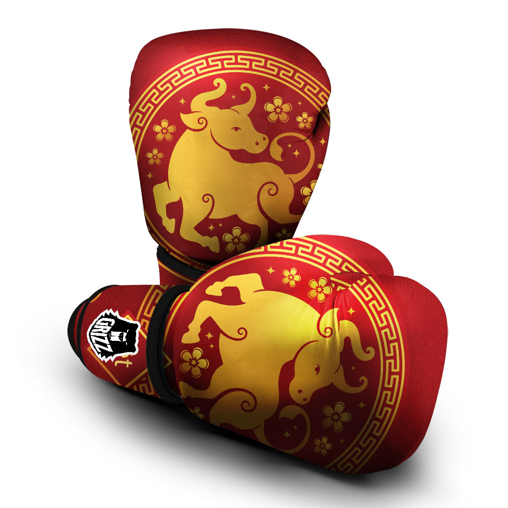 Zodiac Sign Chinese Ox Print Boxing Gloves-grizzshop