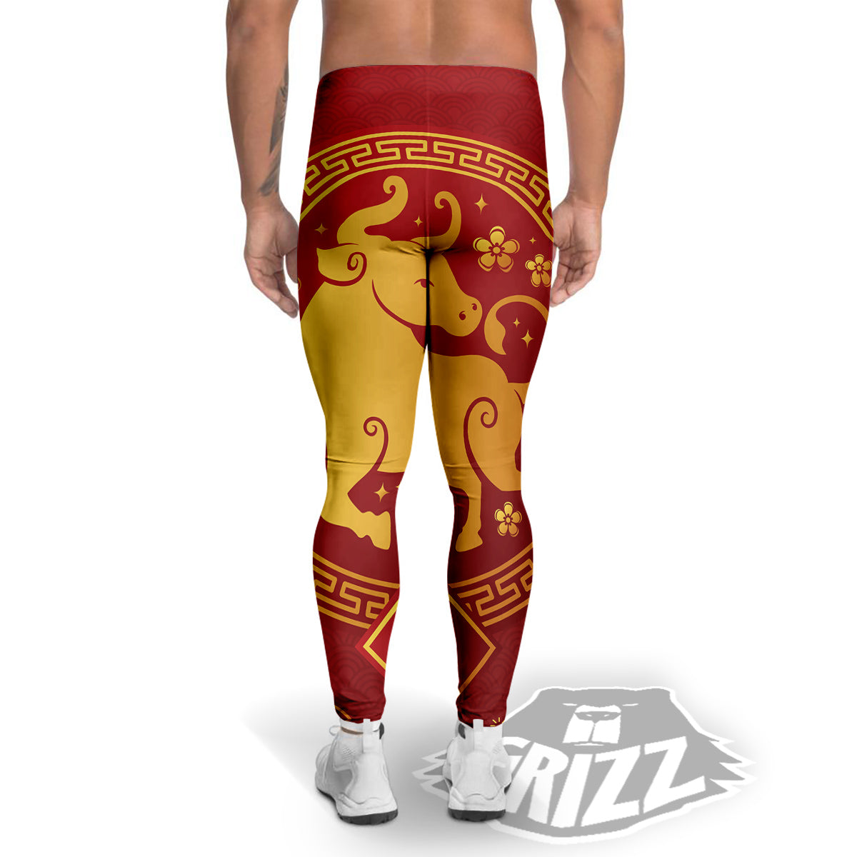 Zodiac Sign Chinese Ox Print Men's Leggings-grizzshop