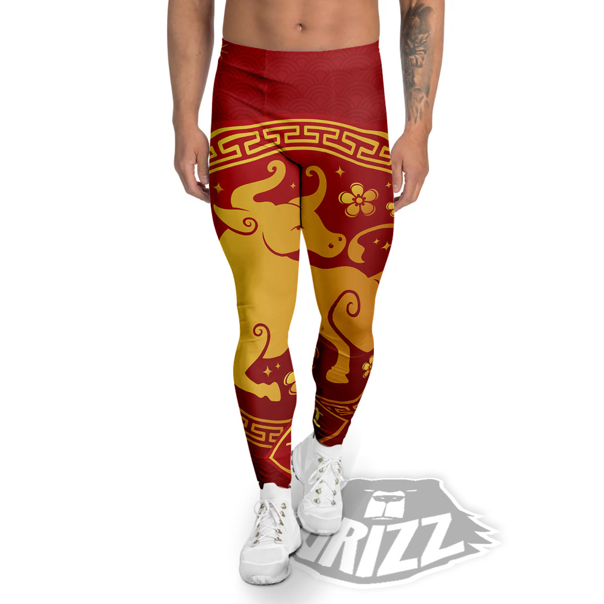 Zodiac Sign Chinese Ox Print Men's Leggings-grizzshop