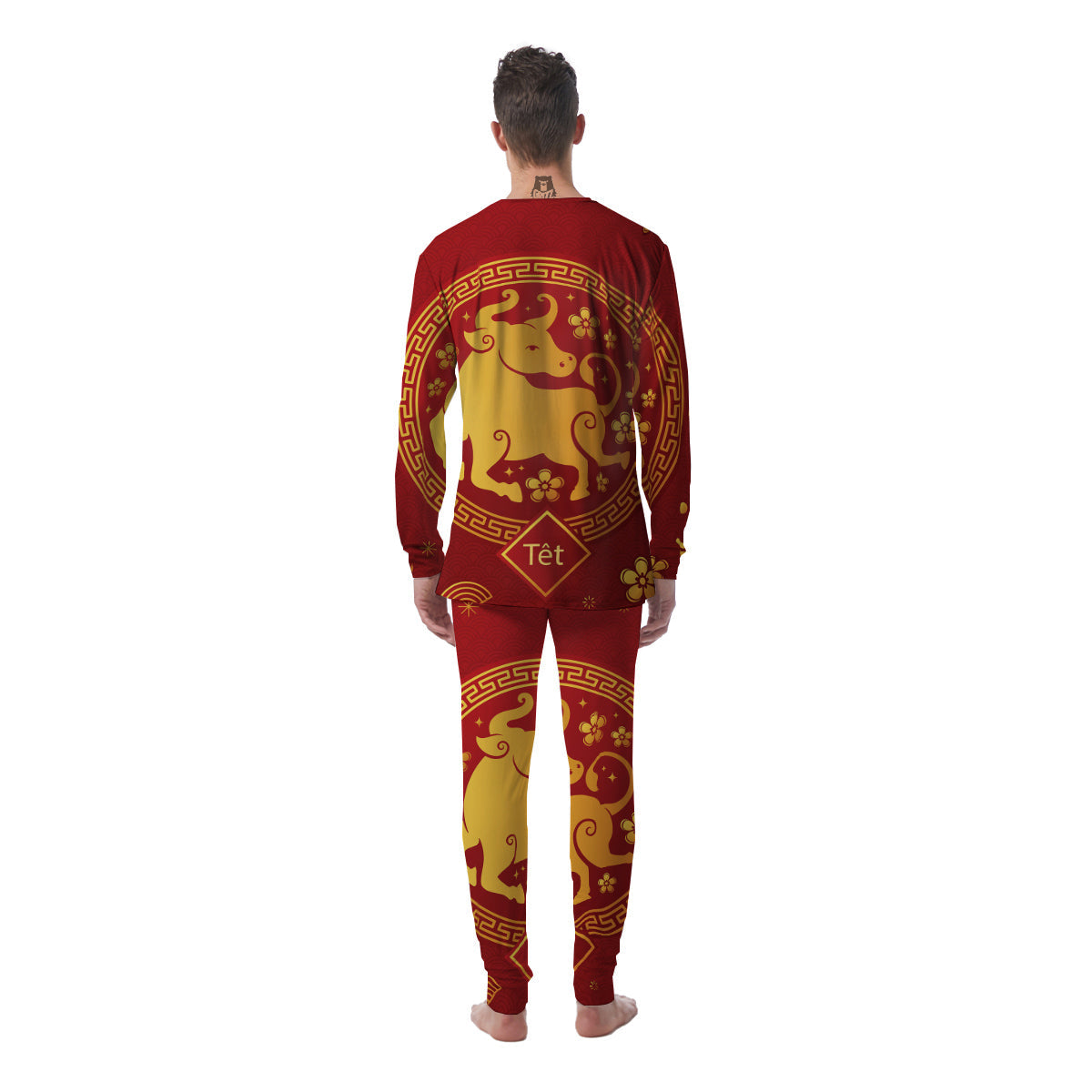 Zodiac Sign Chinese Ox Print Men's Pajamas-grizzshop