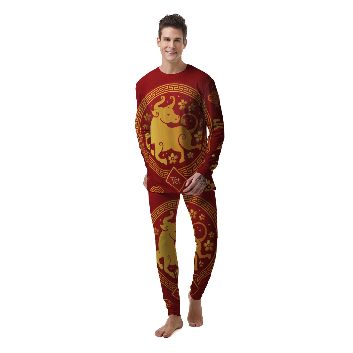 Zodiac Sign Chinese Ox Print Men's Pajamas-grizzshop