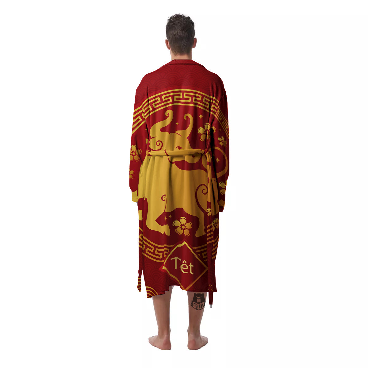 Zodiac Sign Chinese Ox Print Men's Robe-grizzshop