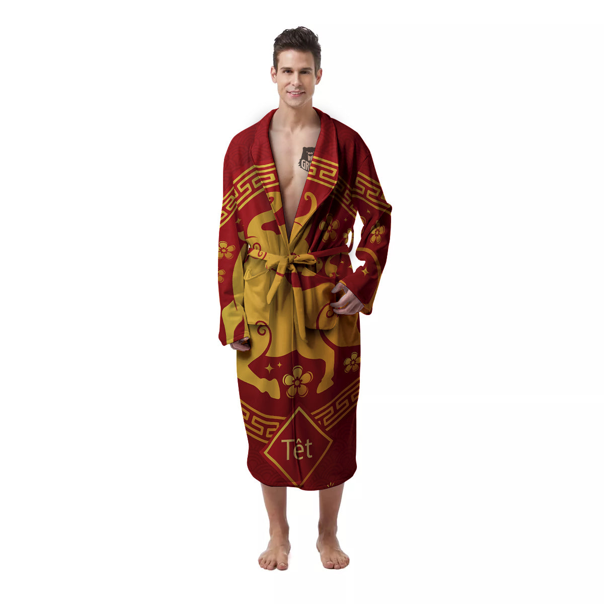 Zodiac Sign Chinese Ox Print Men's Robe-grizzshop