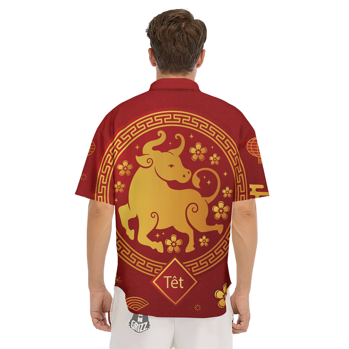 Zodiac Sign Chinese Ox Print Men's Short Sleeve Shirts-grizzshop