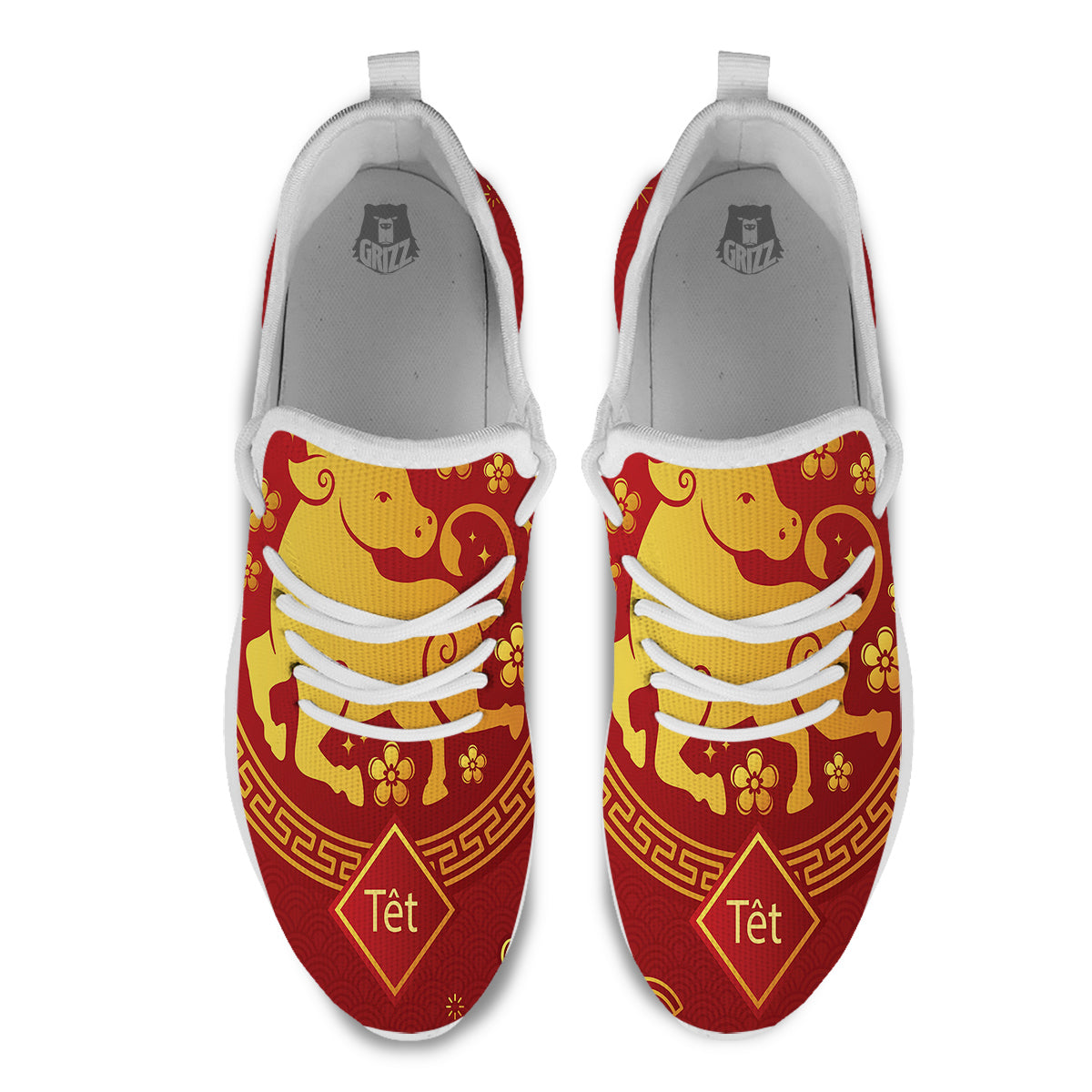 Zodiac Sign Chinese Ox Print White Athletic Shoes-grizzshop