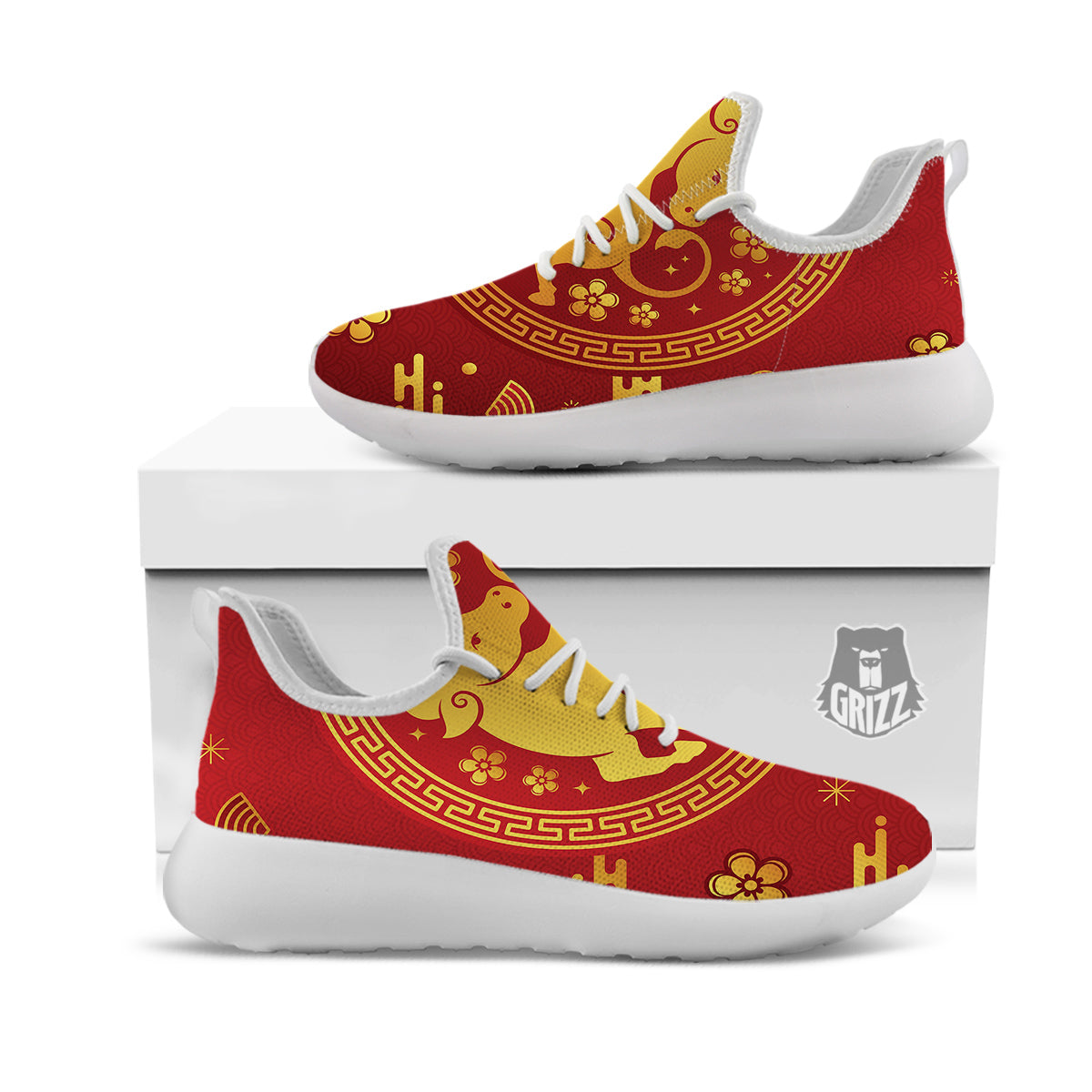 Zodiac Sign Chinese Ox Print White Athletic Shoes-grizzshop