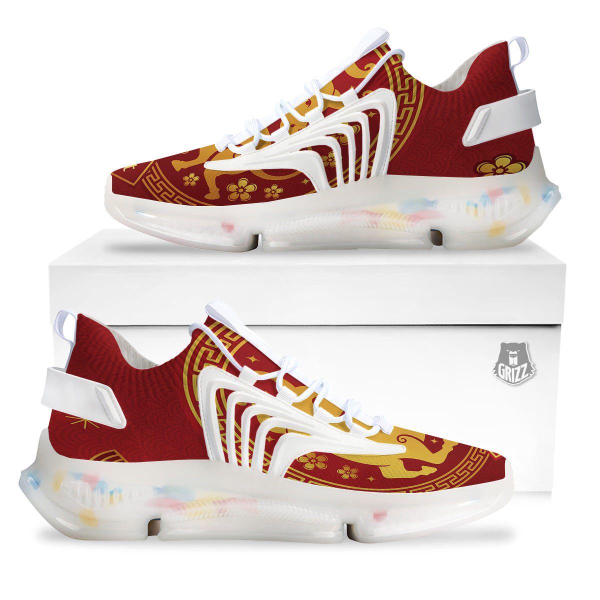 Zodiac Sign Chinese Ox Print White Gym Shoes-grizzshop
