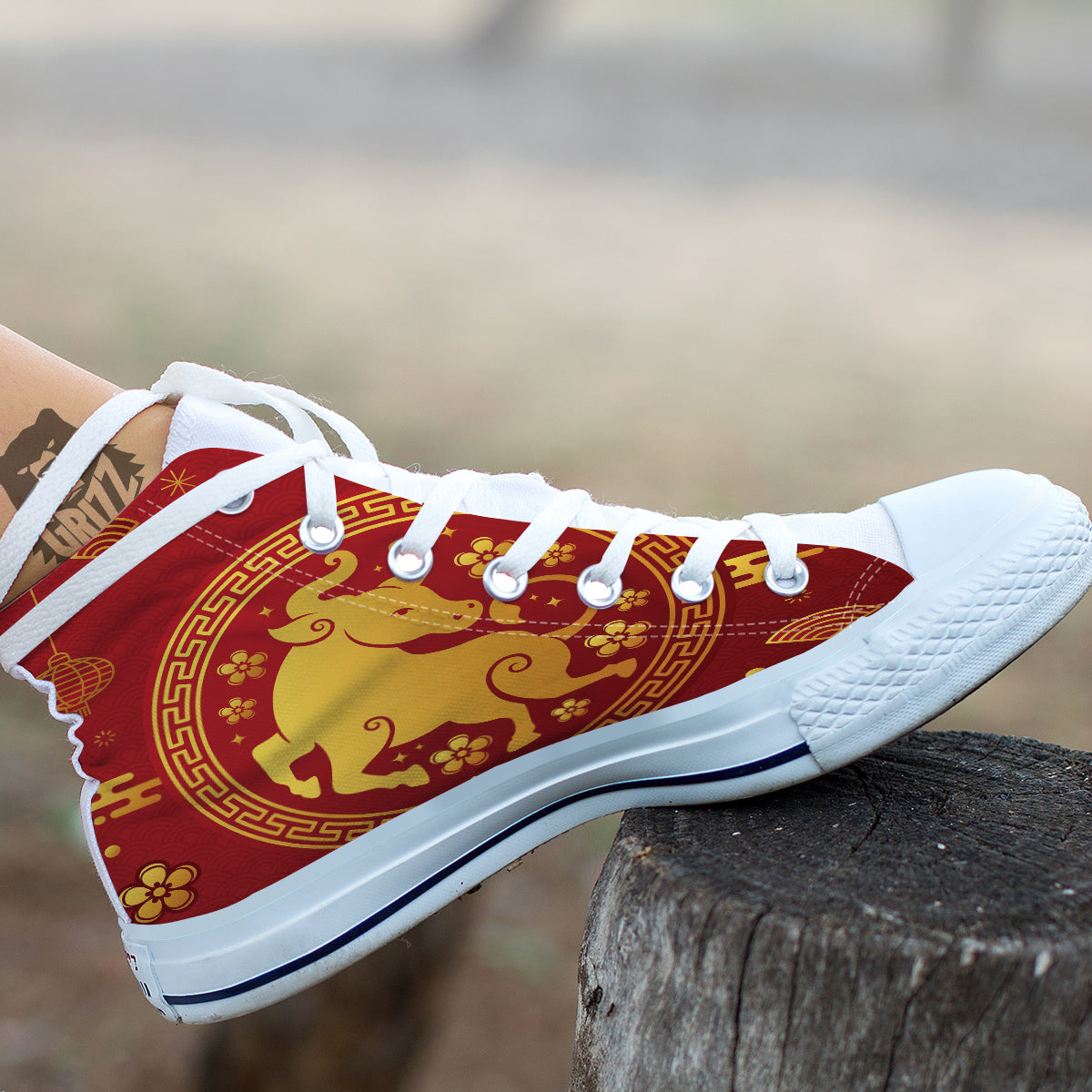 Zodiac Sign Chinese Ox Print White High Top Shoes-grizzshop