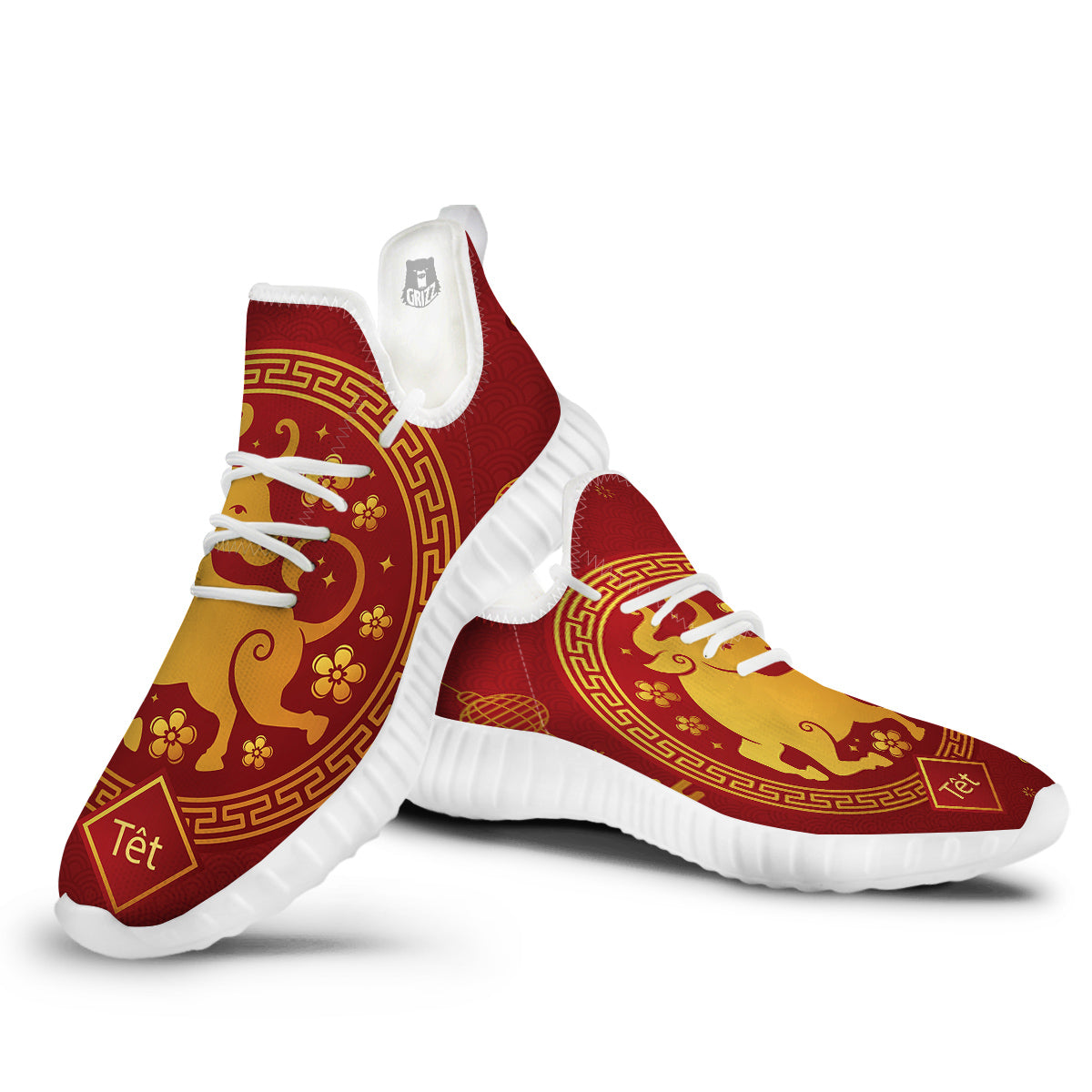 Zodiac Sign Chinese Ox Print White Walking Shoes-grizzshop
