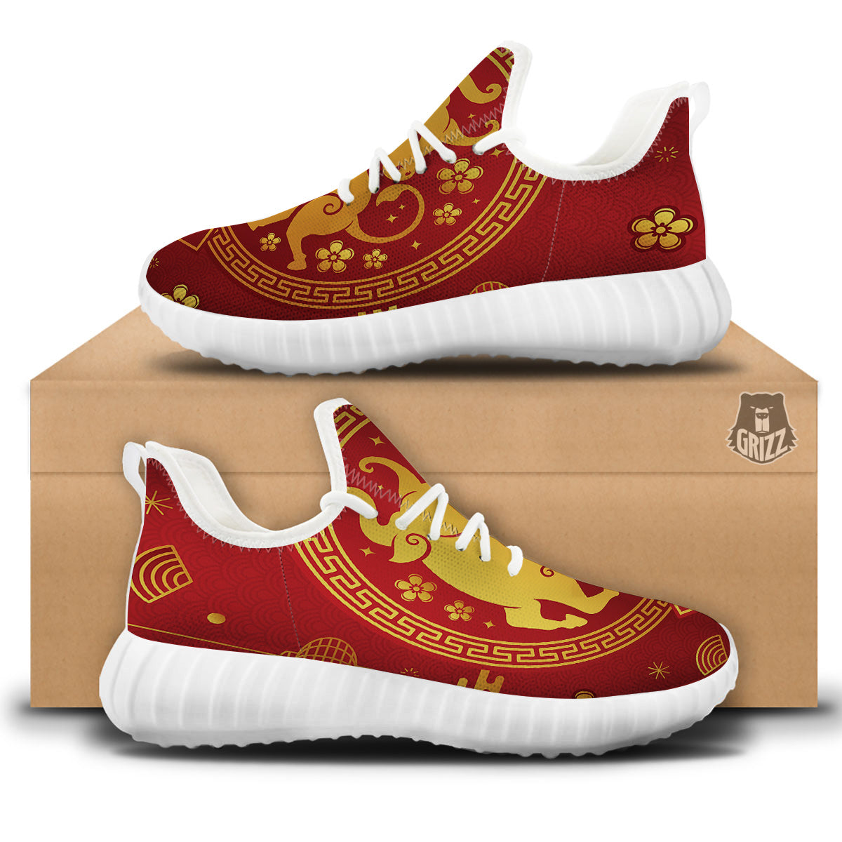 Zodiac Sign Chinese Ox Print White Walking Shoes-grizzshop