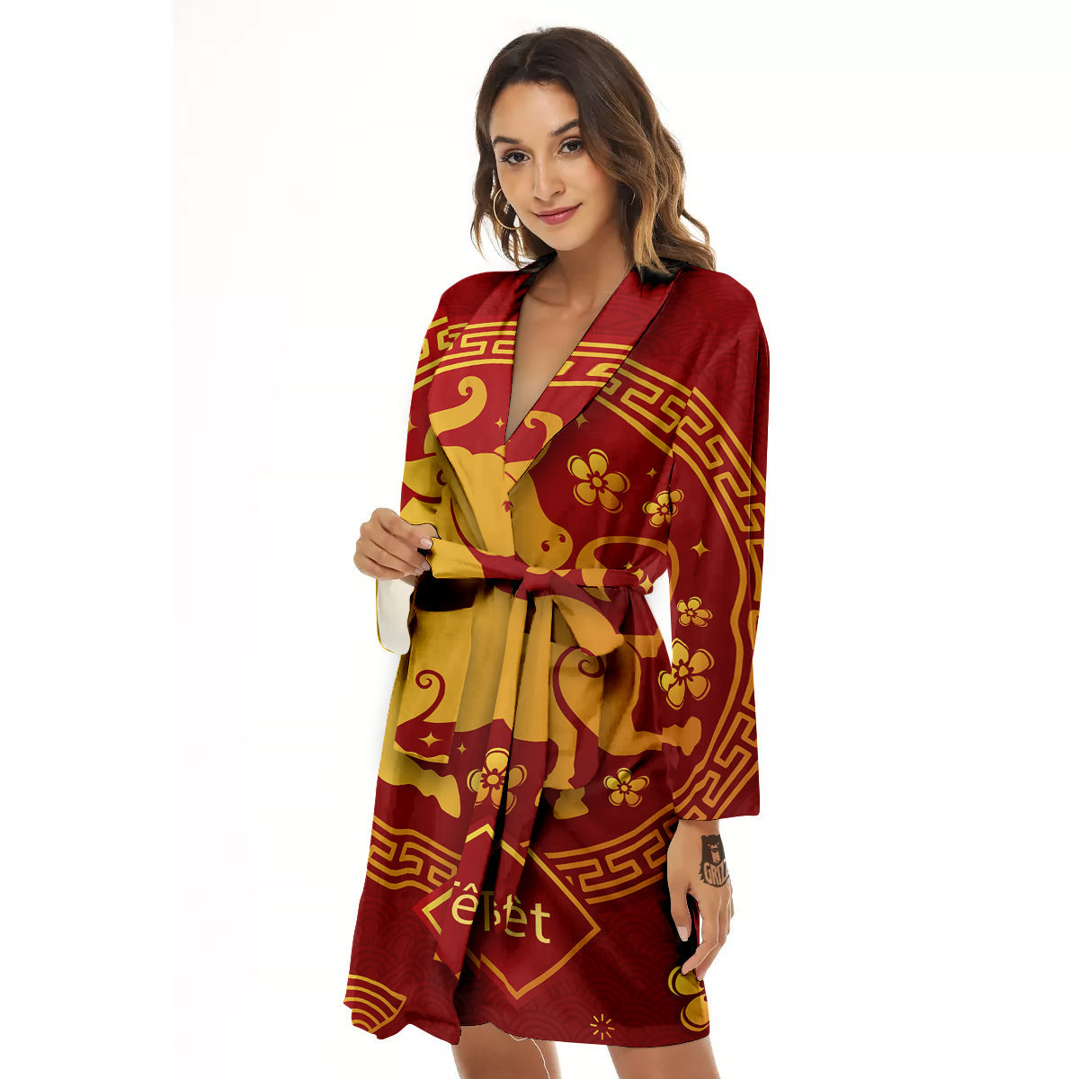 Zodiac Sign Chinese Ox Print Women's Robe-grizzshop