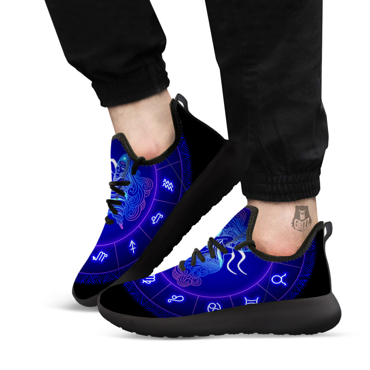 Zodiac Sign Dark Aquarius Print Black Athletic Shoes-grizzshop