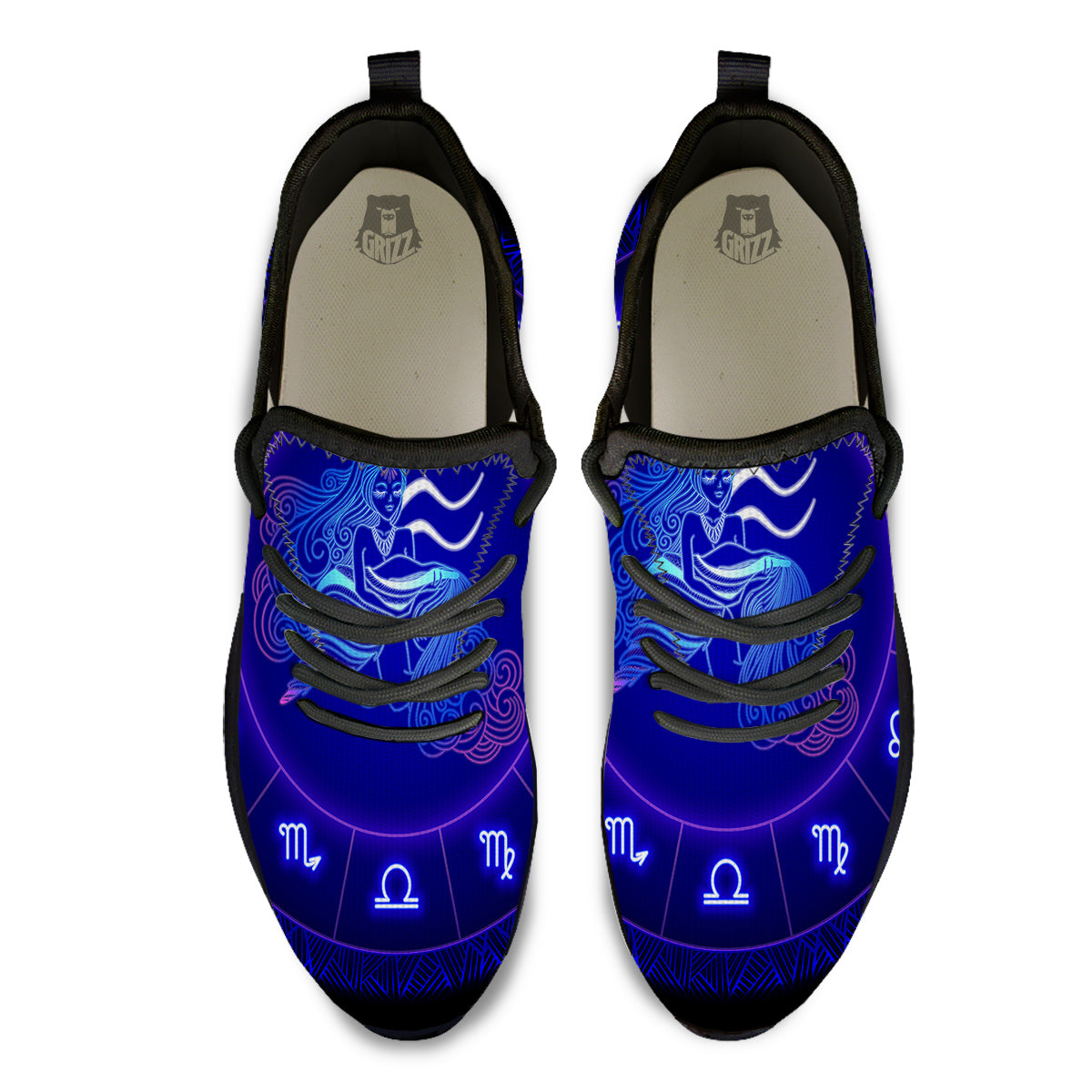 Zodiac Sign Dark Aquarius Print Black Athletic Shoes-grizzshop