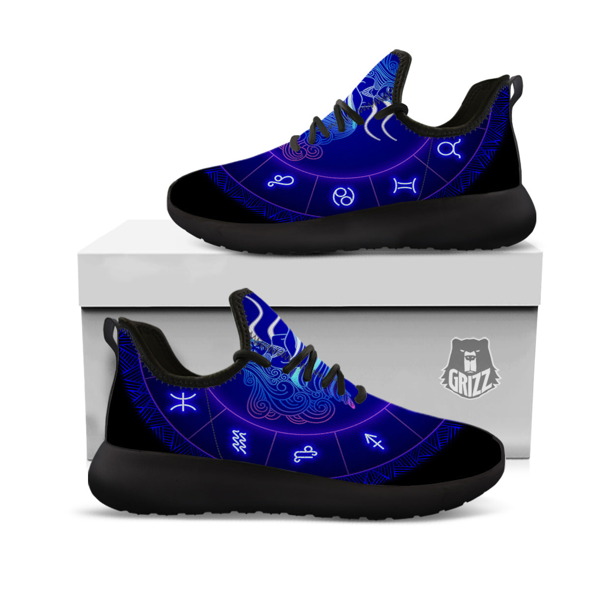 Zodiac Sign Dark Aquarius Print Black Athletic Shoes-grizzshop