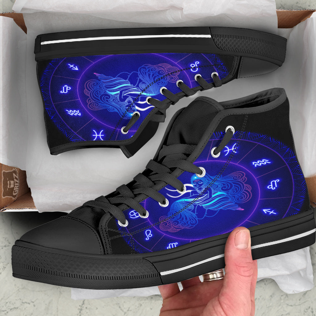 Zodiac Sign Dark Aquarius Print Black High Top Shoes-grizzshop