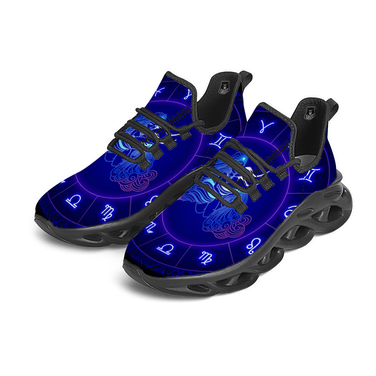 Zodiac Sign Dark Aquarius Print Black Running Shoes-grizzshop