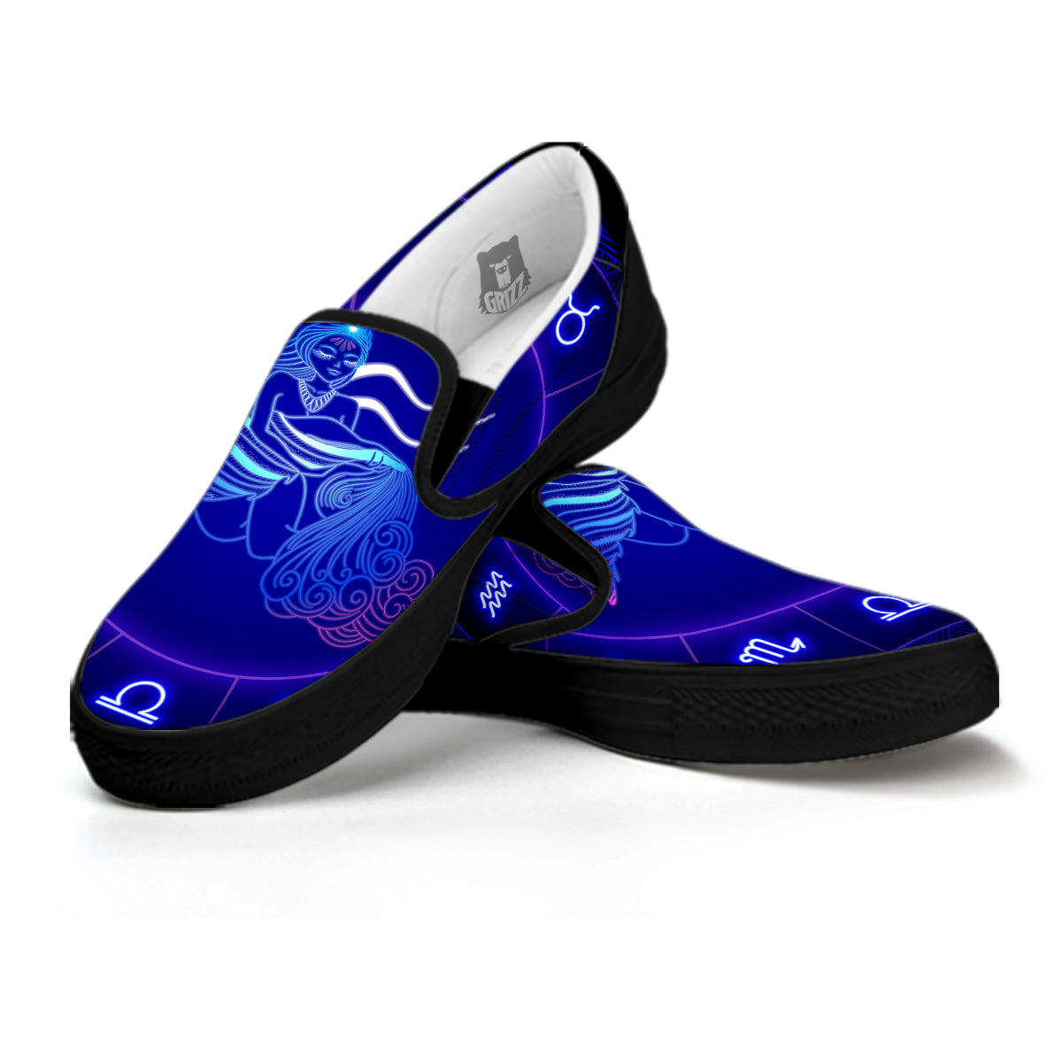 Zodiac Sign Dark Aquarius Print Black Slip On Shoes-grizzshop