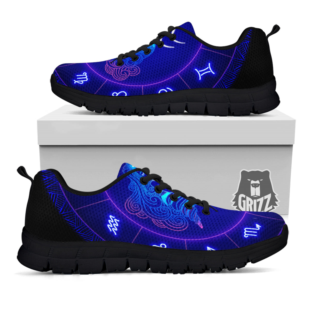Zodiac Sign Dark Aquarius Print Black Sneaker-grizzshop