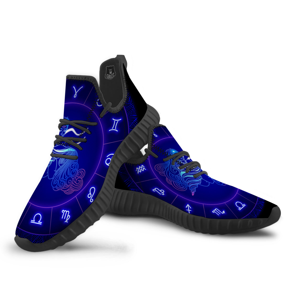 Zodiac Sign Dark Aquarius Print Black Walking Shoes-grizzshop