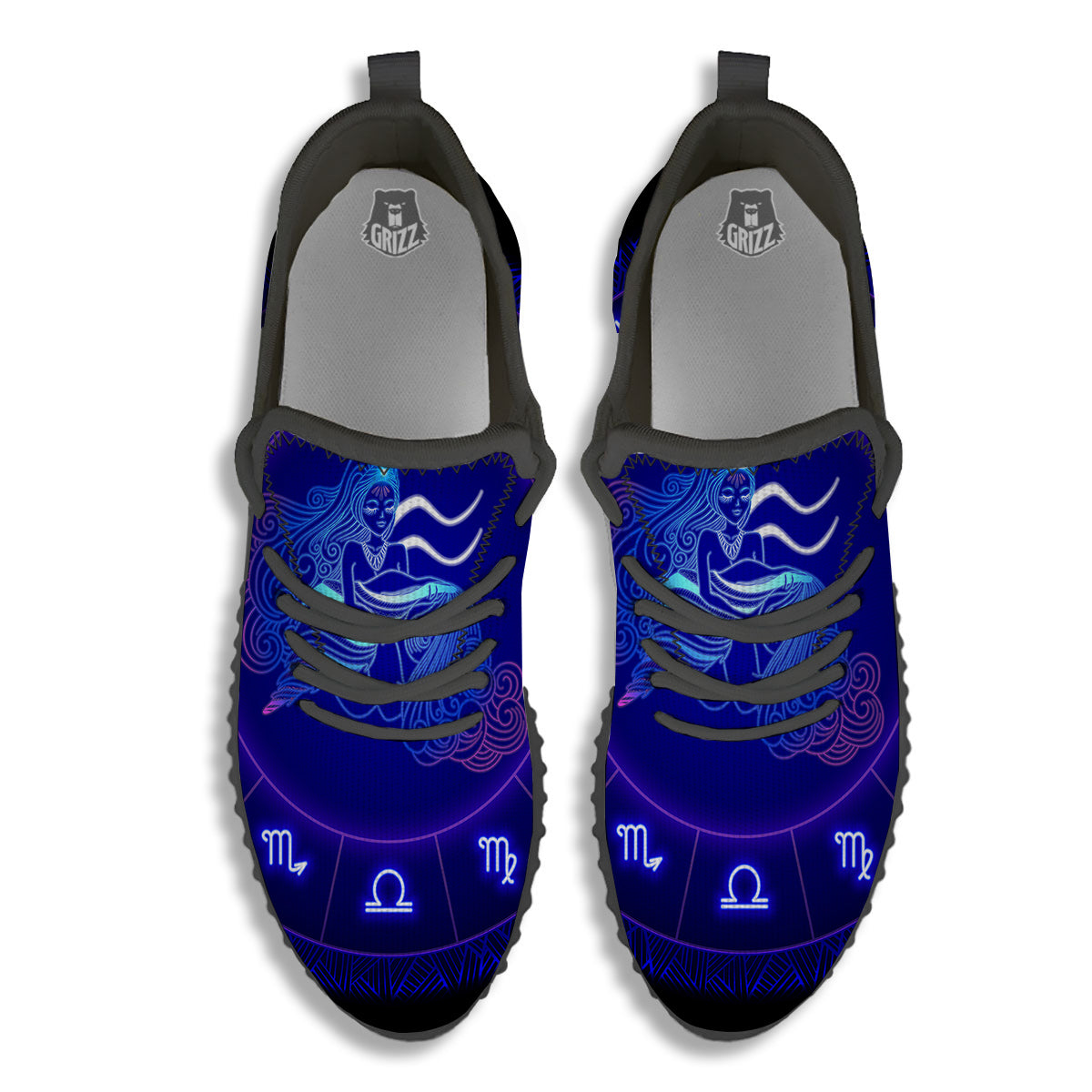 Zodiac Sign Dark Aquarius Print Black Walking Shoes-grizzshop