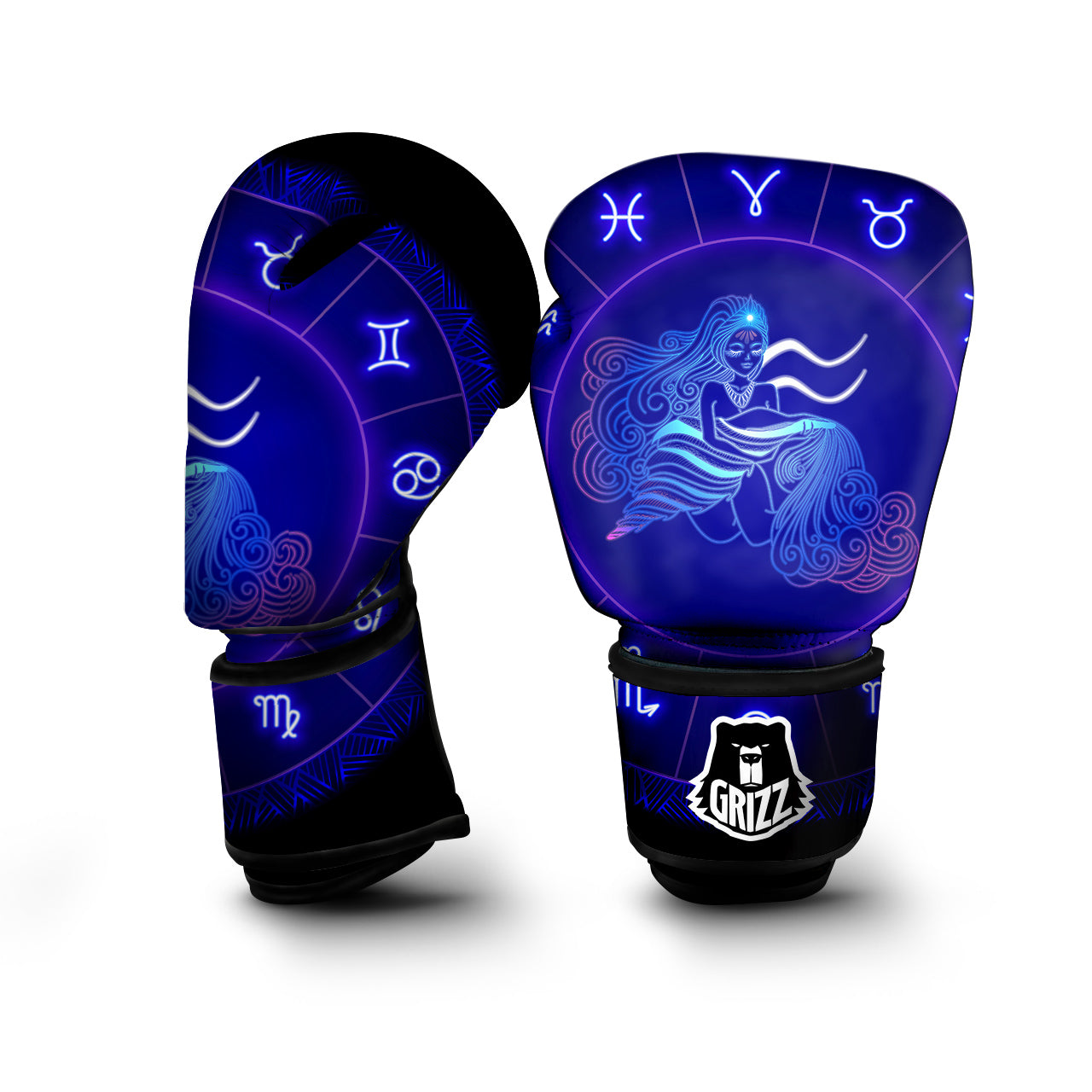 Zodiac Sign Dark Aquarius Print Boxing Gloves-grizzshop