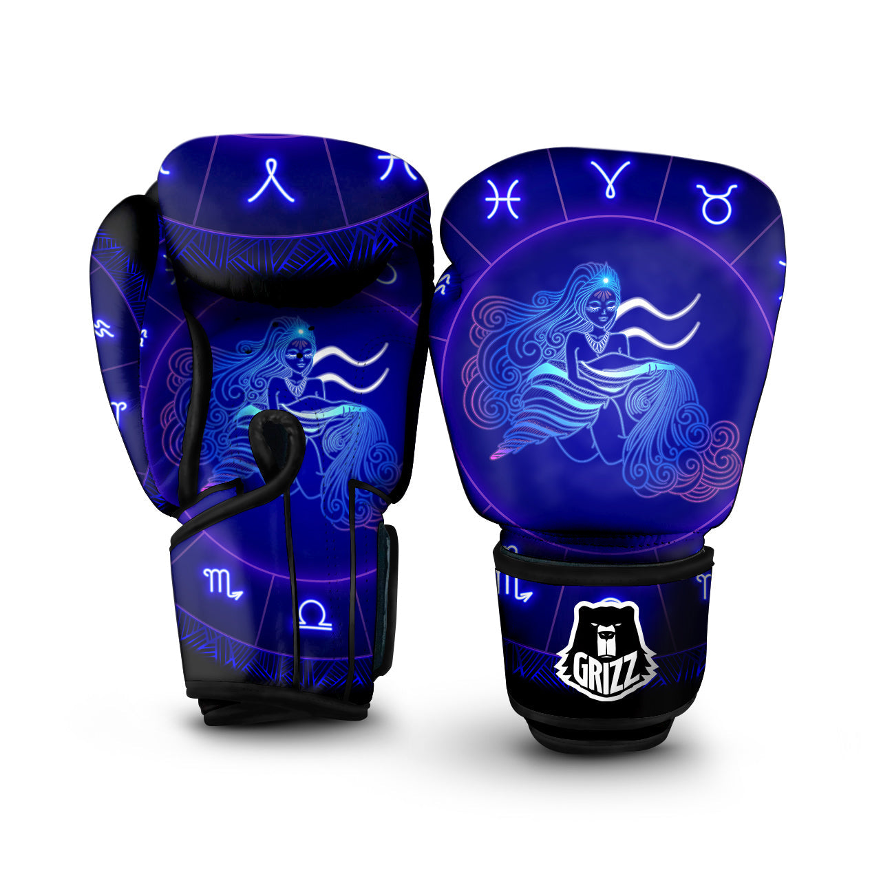 Zodiac Sign Dark Aquarius Print Boxing Gloves-grizzshop