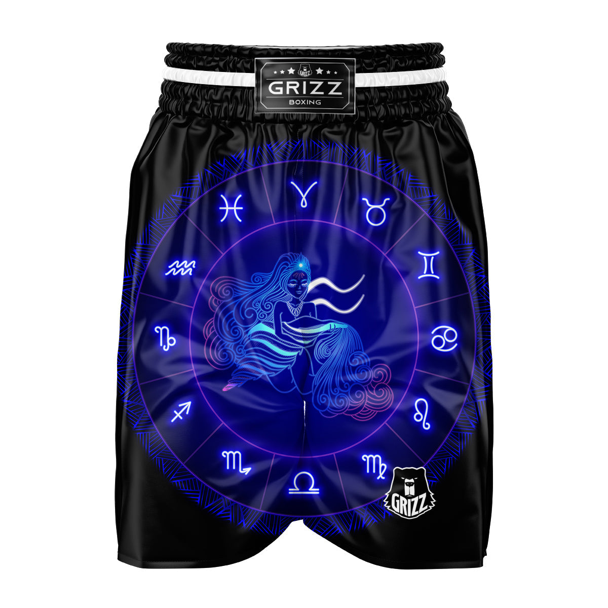 Zodiac Sign Dark Aquarius Print Boxing Shorts-grizzshop