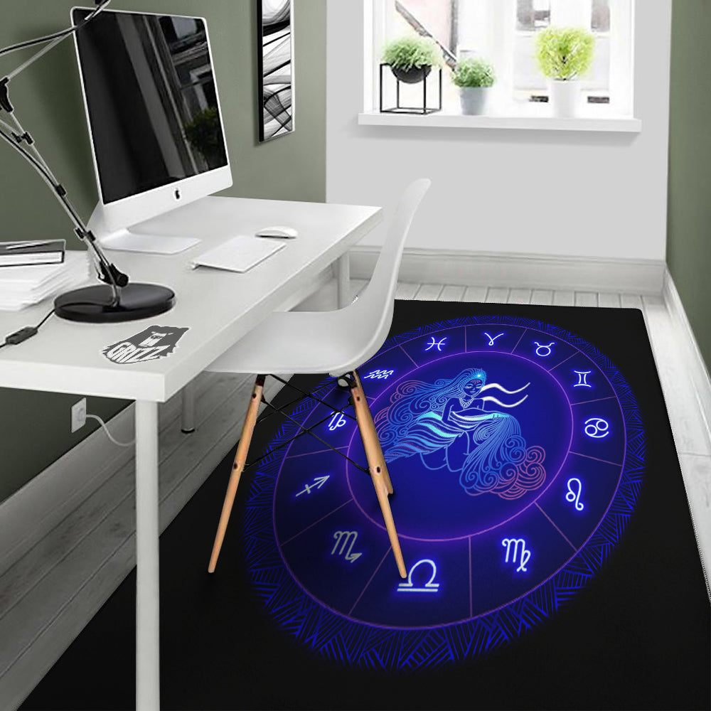 Zodiac Sign Dark Aquarius Print Floor Mat-grizzshop