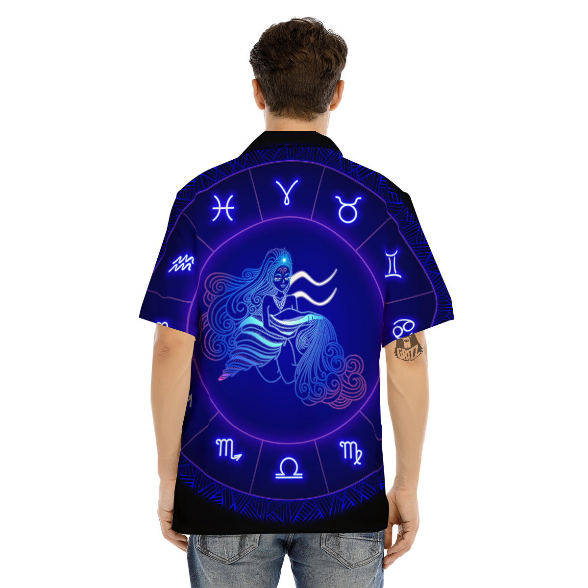 Zodiac Sign Dark Aquarius Print Men's Hawaiian Shirt-grizzshop