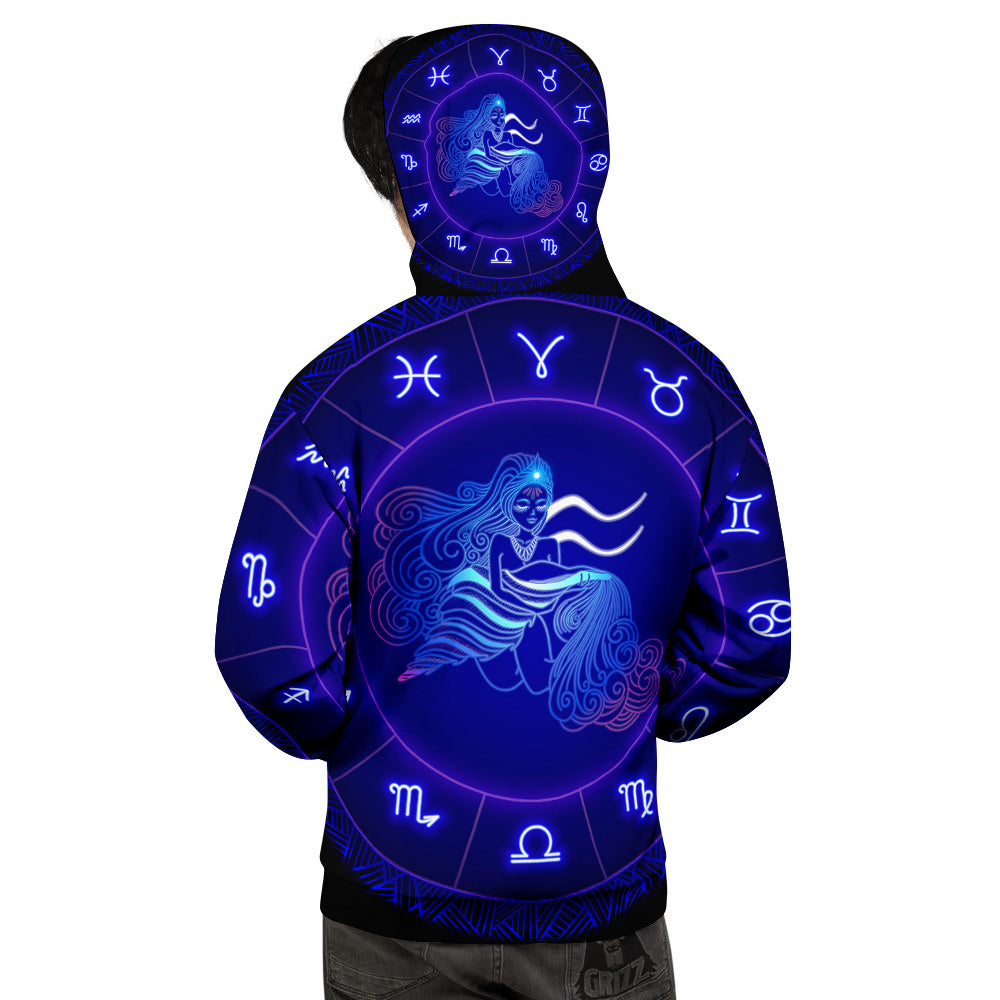 Zodiac Sign Dark Aquarius Print Men's Hoodie-grizzshop