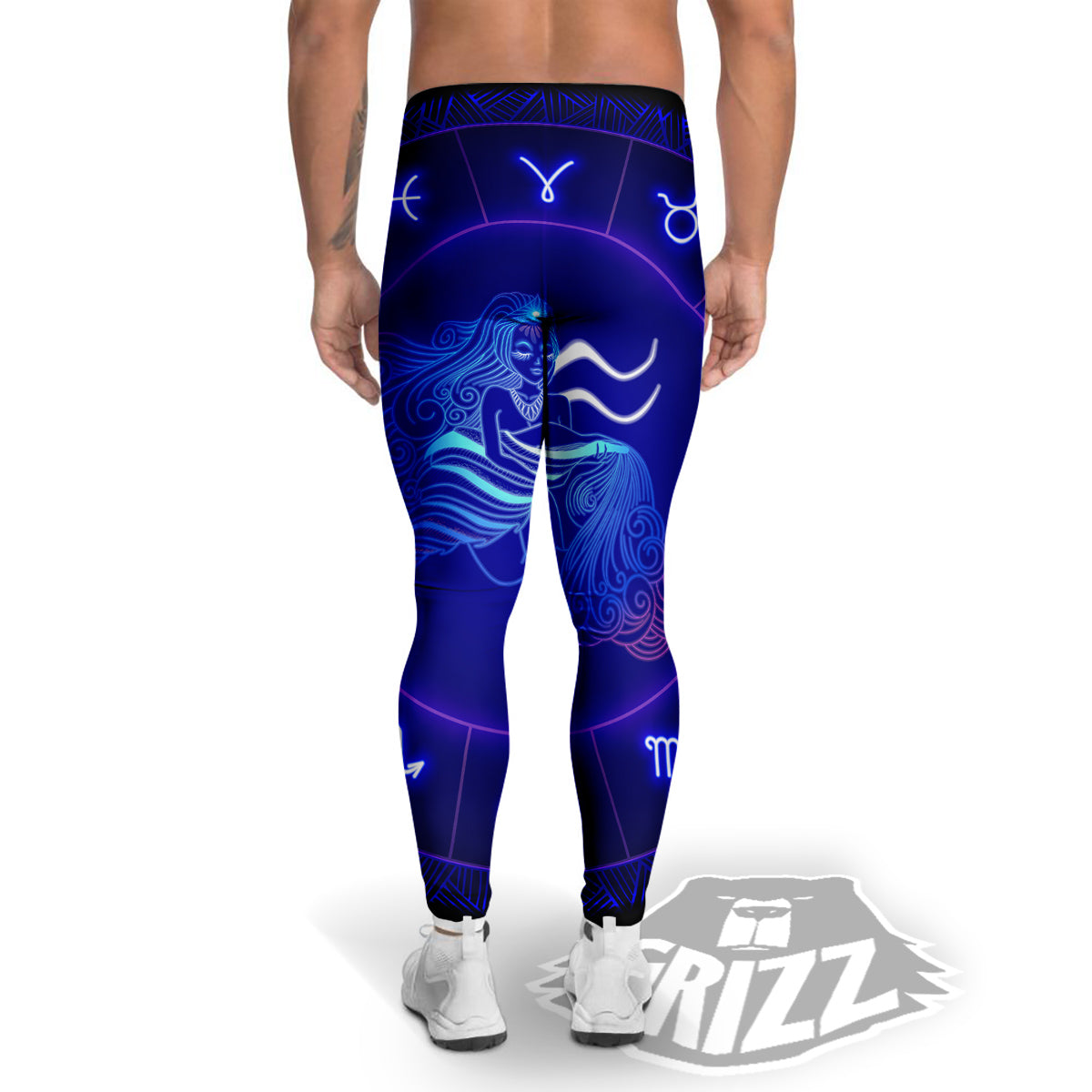 Zodiac Sign Dark Aquarius Print Men's Leggings-grizzshop