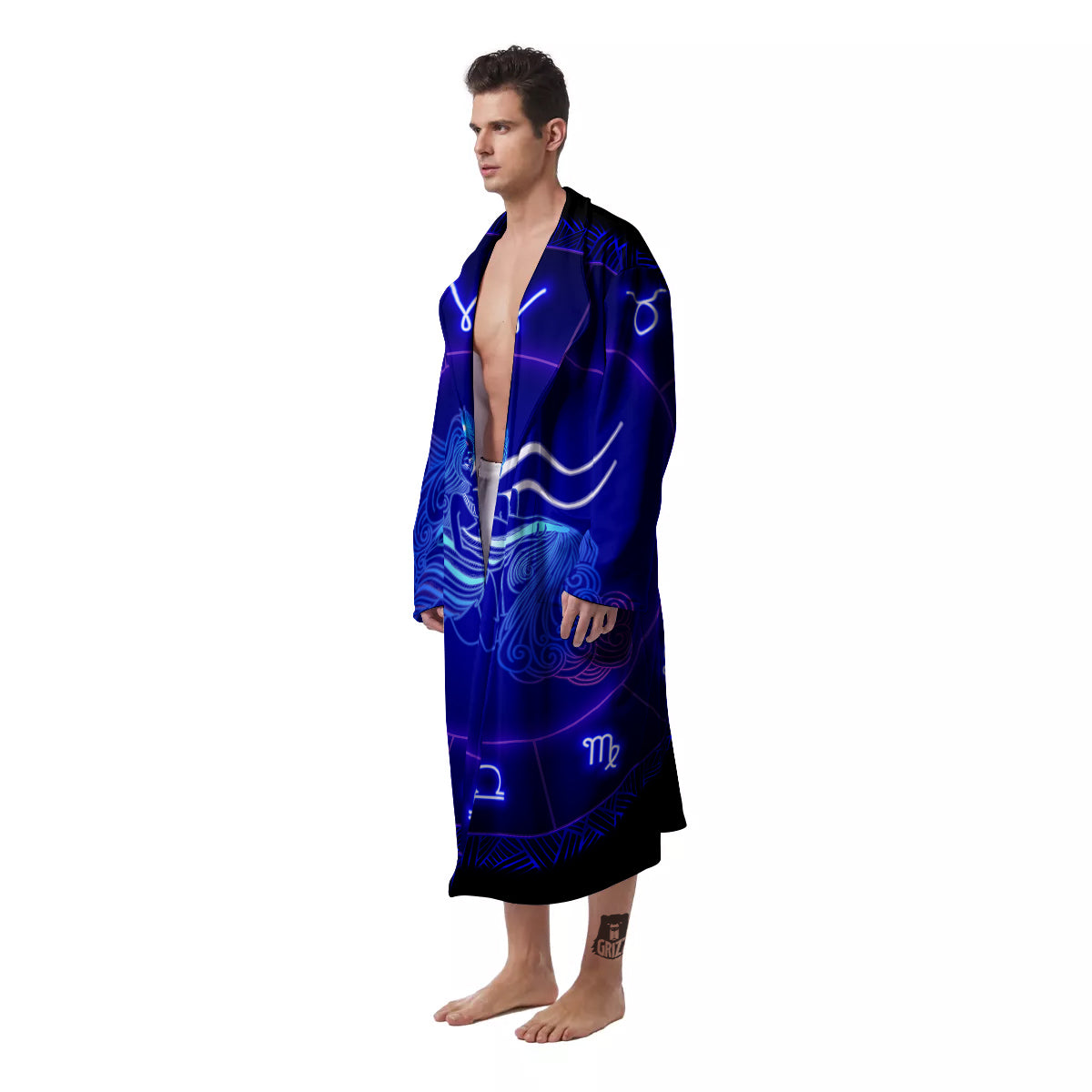 Zodiac Sign Dark Aquarius Print Men's Robe-grizzshop