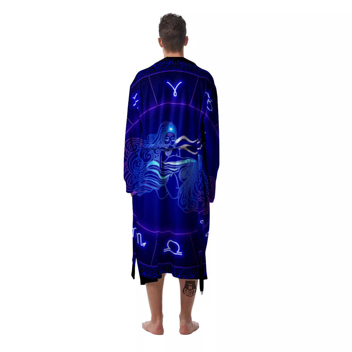 Zodiac Sign Dark Aquarius Print Men's Robe-grizzshop