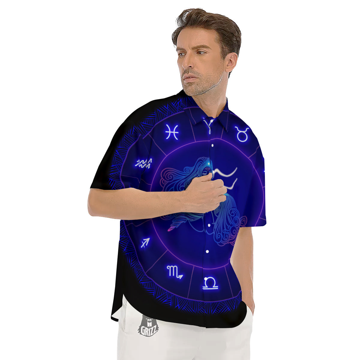 Zodiac Sign Dark Aquarius Print Men's Short Sleeve Shirts-grizzshop