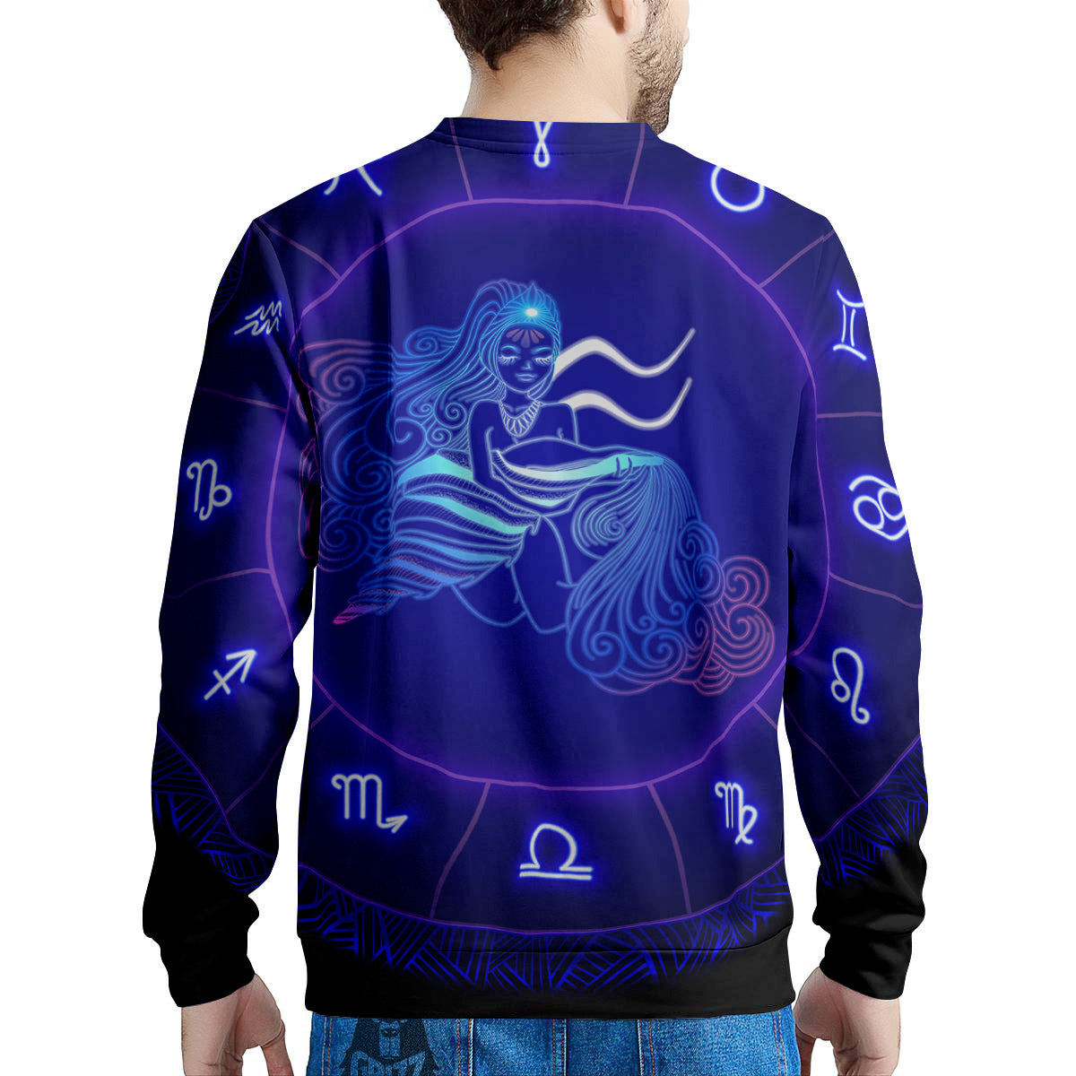 Zodiac Sign Dark Aquarius Print Men's Sweatshirt-grizzshop