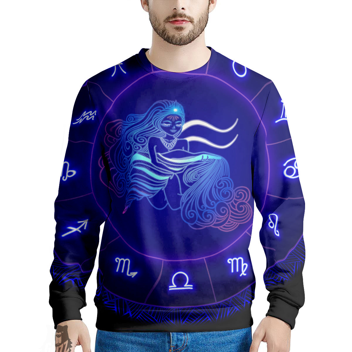 Zodiac Sign Dark Aquarius Print Men's Sweatshirt-grizzshop