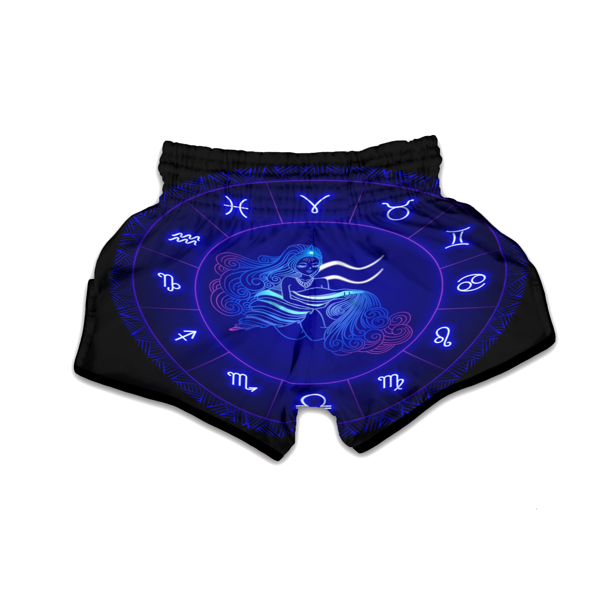 Zodiac Sign Dark Aquarius Print Muay Thai Boxing Shorts-grizzshop