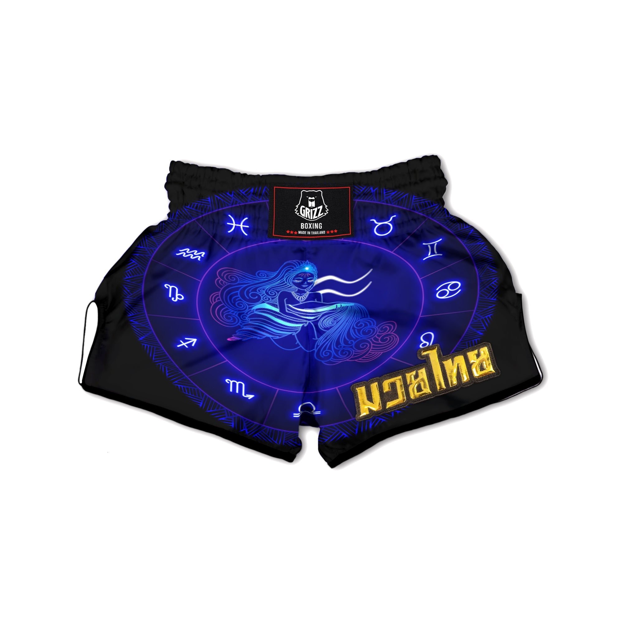 Zodiac Sign Dark Aquarius Print Muay Thai Boxing Shorts-grizzshop