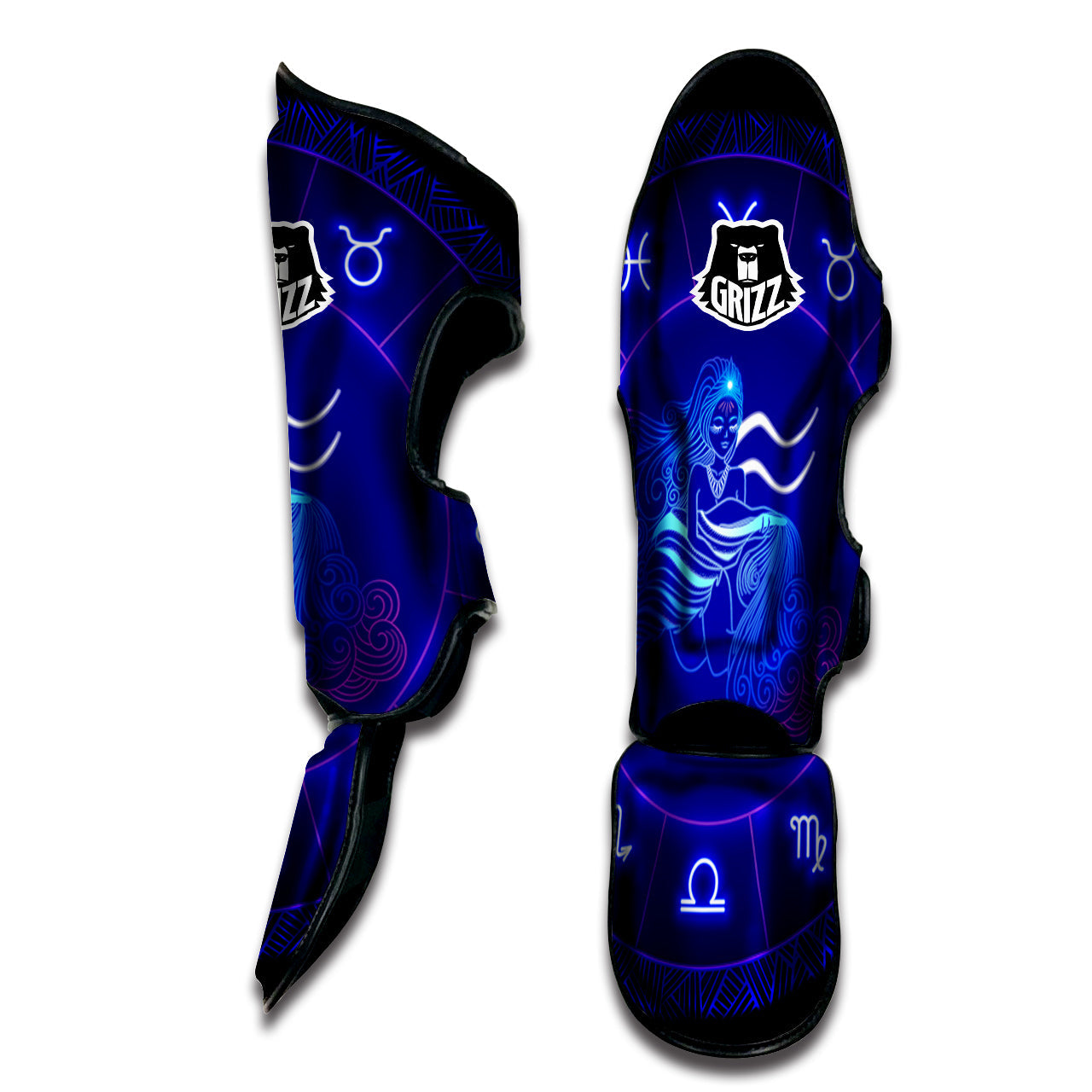 Zodiac Sign Dark Aquarius Print Muay Thai Shin Guards-grizzshop