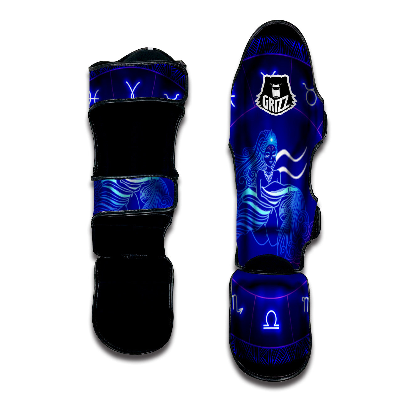 Zodiac Sign Dark Aquarius Print Muay Thai Shin Guards-grizzshop