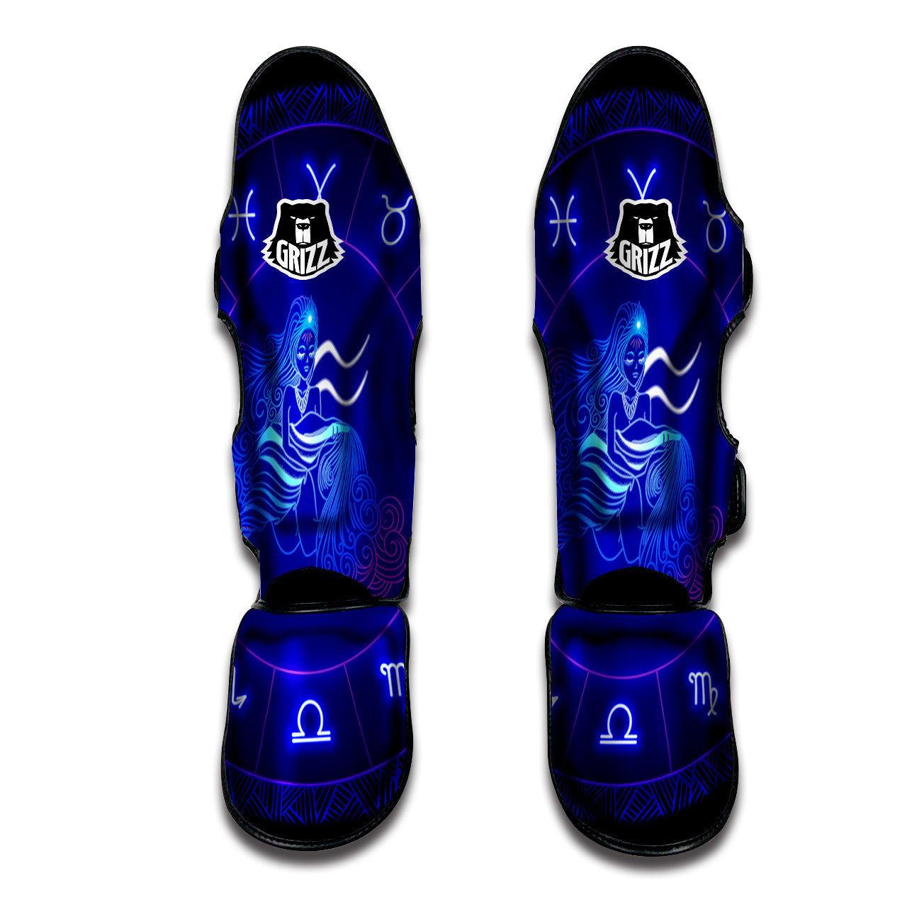 Zodiac Sign Dark Aquarius Print Muay Thai Shin Guards-grizzshop