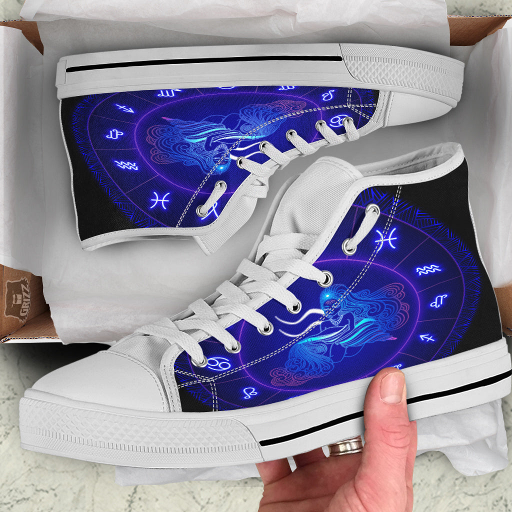 Zodiac Sign Dark Aquarius Print White High Top Shoes-grizzshop