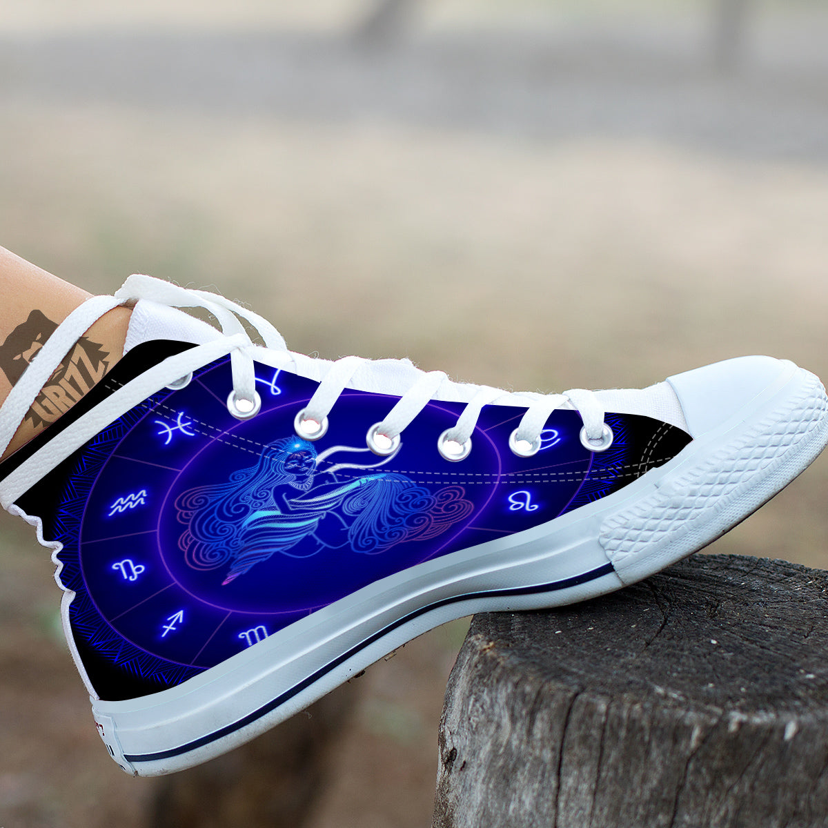Zodiac Sign Dark Aquarius Print White High Top Shoes-grizzshop