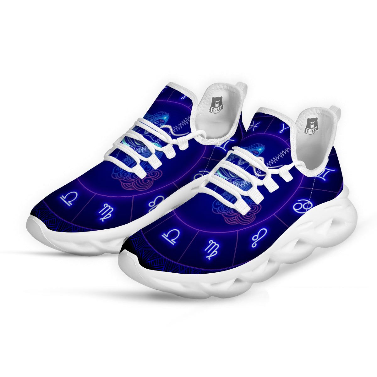Zodiac Sign Dark Aquarius Print White Running Shoes-grizzshop