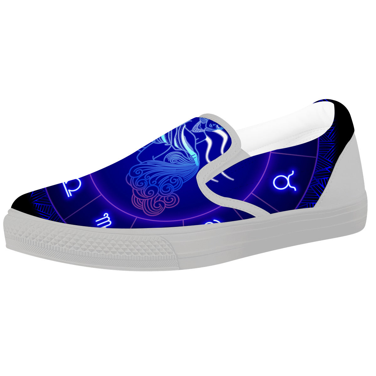 Zodiac Sign Dark Aquarius Print White Slip On Shoes-grizzshop