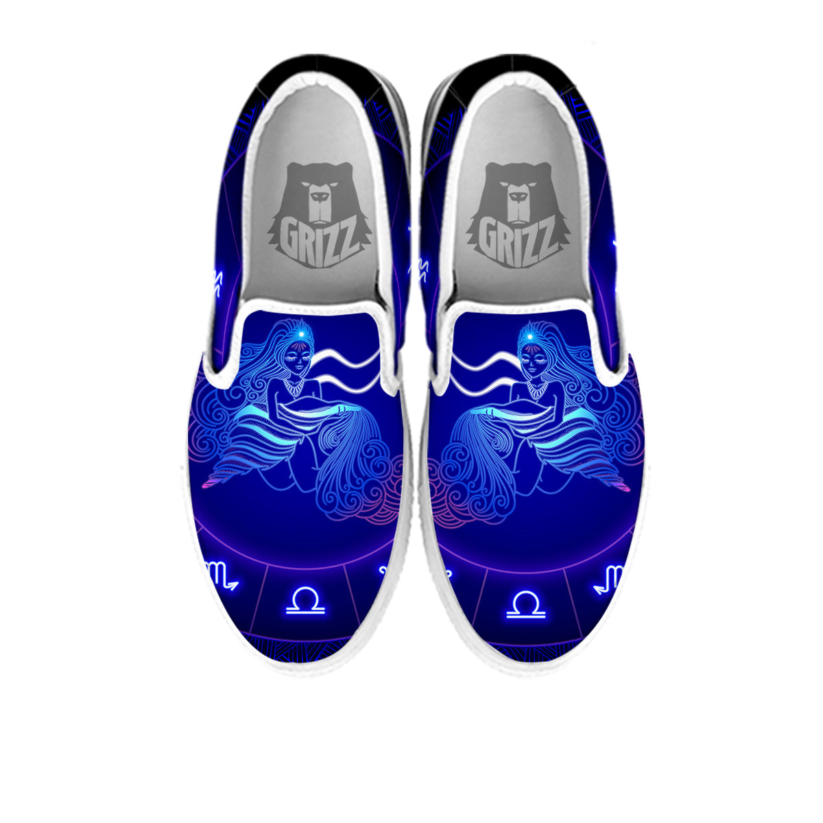 Zodiac Sign Dark Aquarius Print White Slip On Shoes-grizzshop