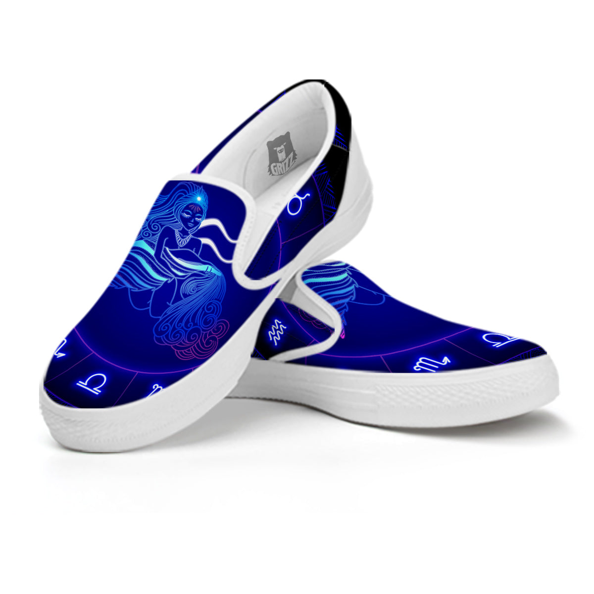 Zodiac Sign Dark Aquarius Print White Slip On Shoes-grizzshop