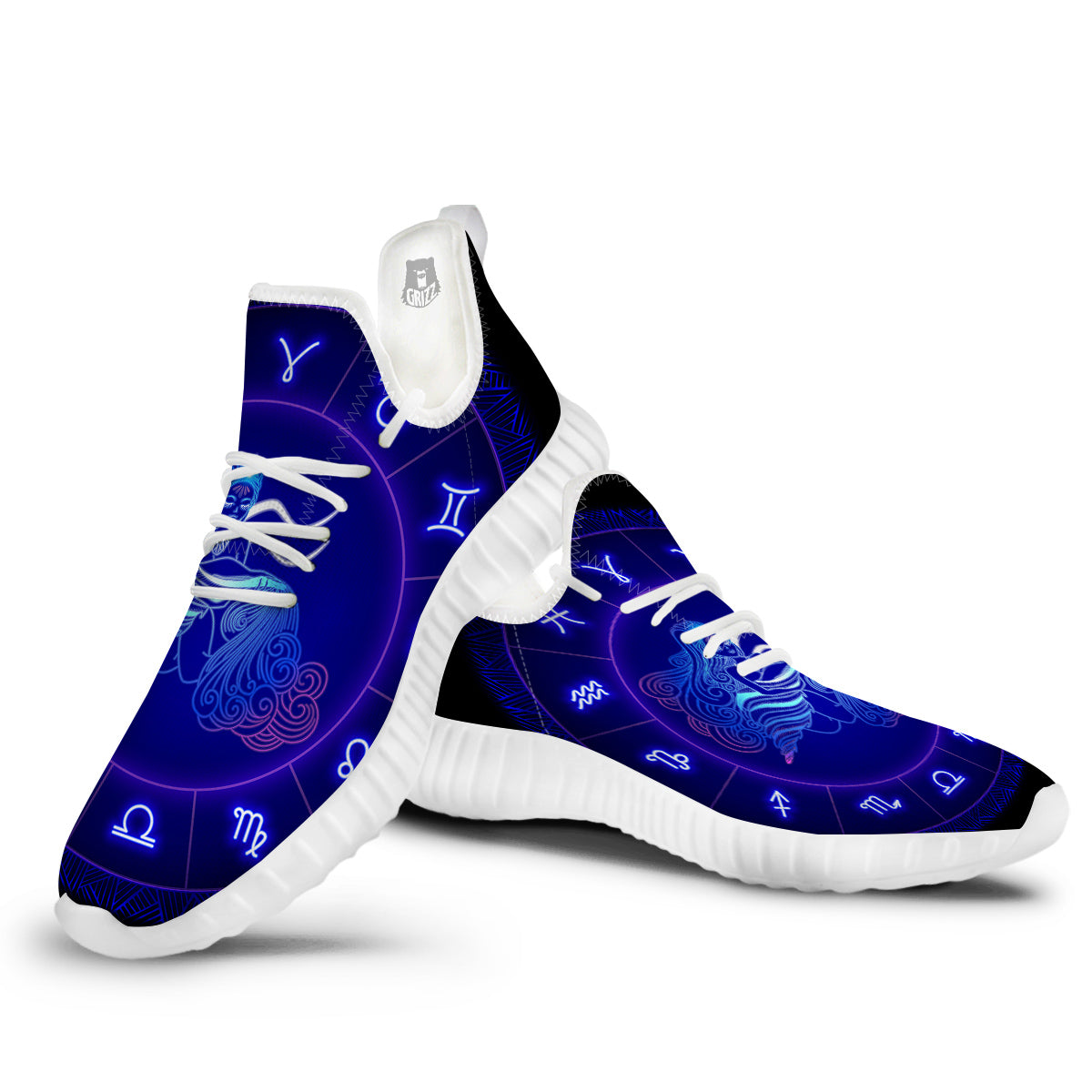Zodiac Sign Dark Aquarius Print White Walking Shoes-grizzshop