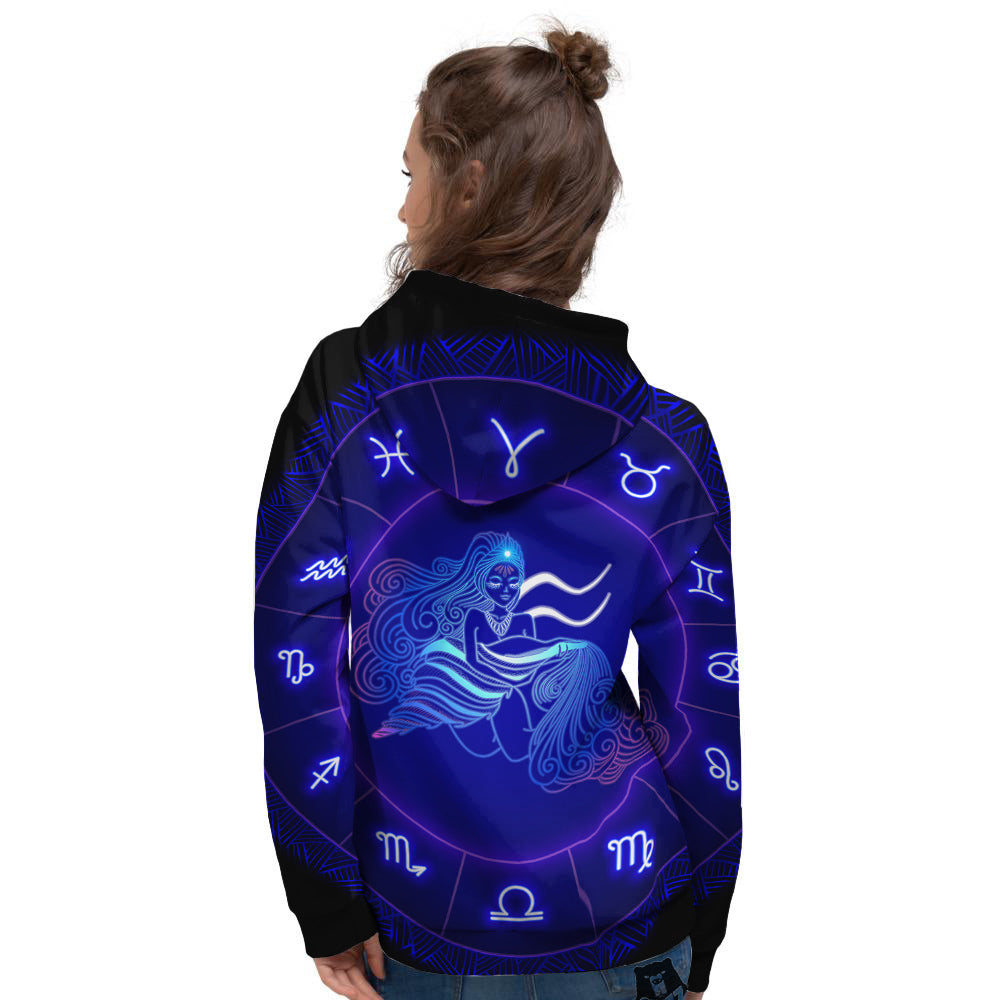 Zodiac Sign Dark Aquarius Print Women's Hoodie-grizzshop