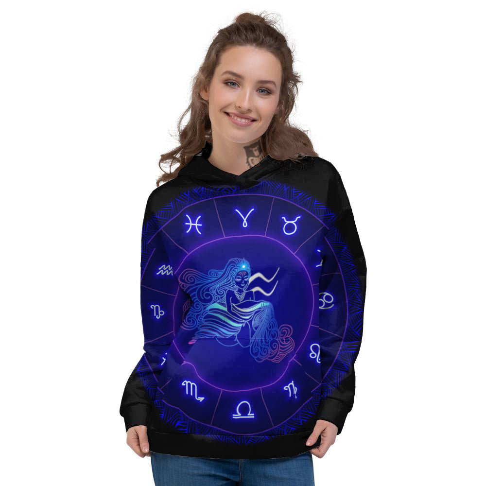 Zodiac Sign Dark Aquarius Print Women's Hoodie-grizzshop